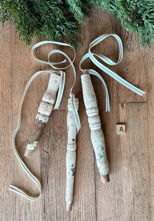 Set of Three Vintage Spindle Ornaments