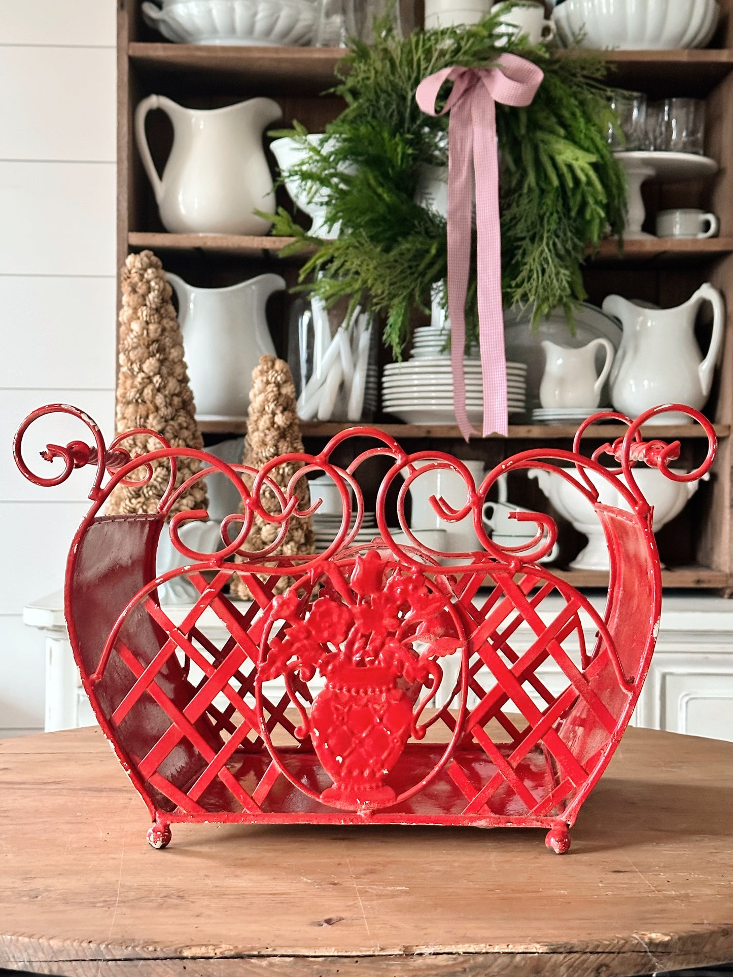 Vintage Metal Basket, Tree Holder