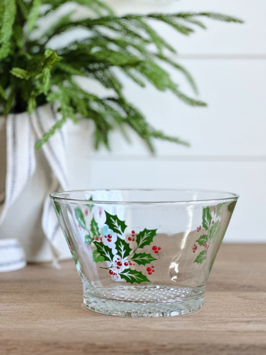 You Choose the Scent - Holly Glass Bowl Vintage Vessel Candle