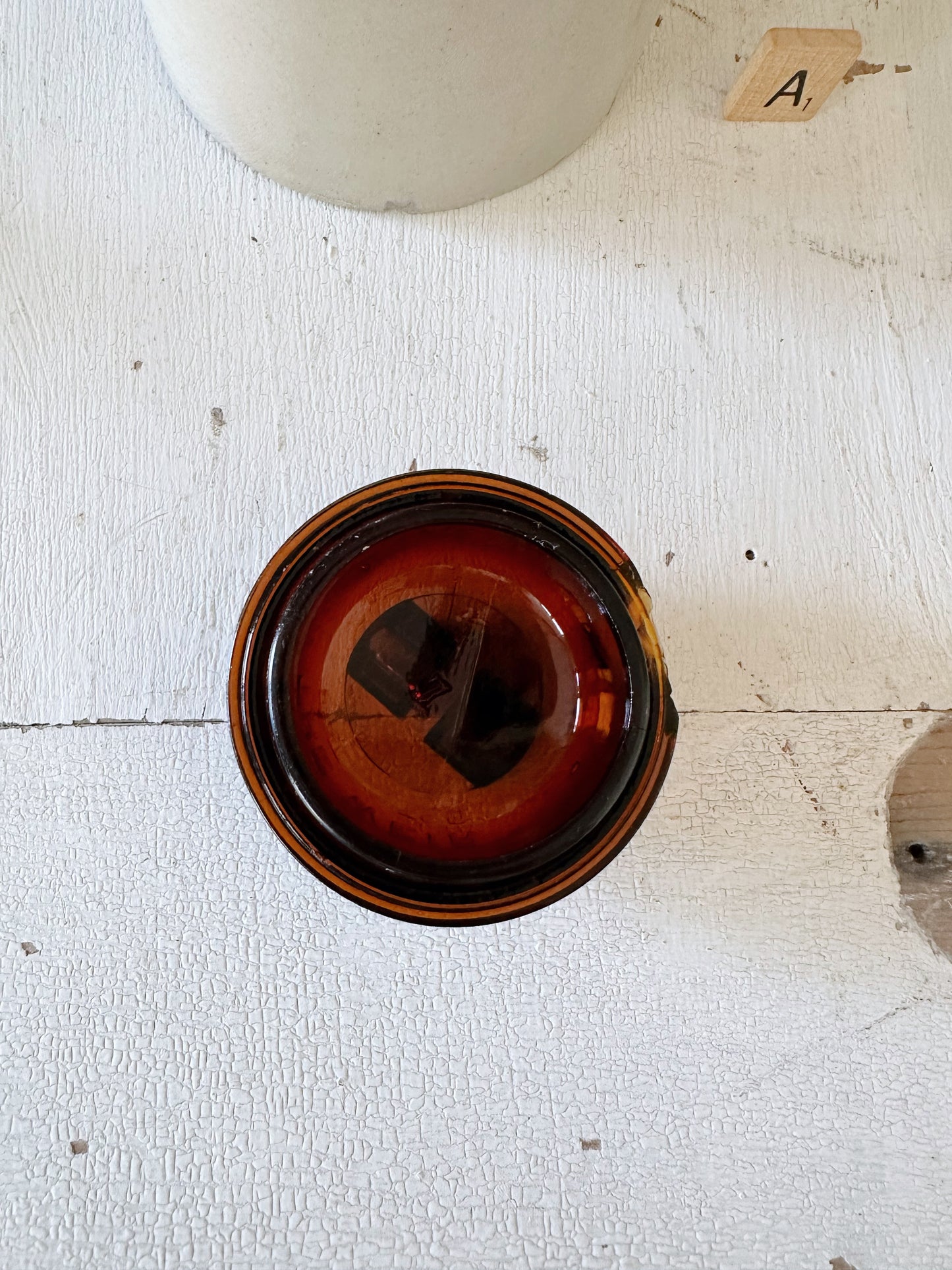 Antique Canning Crock with Amber Glass Lid