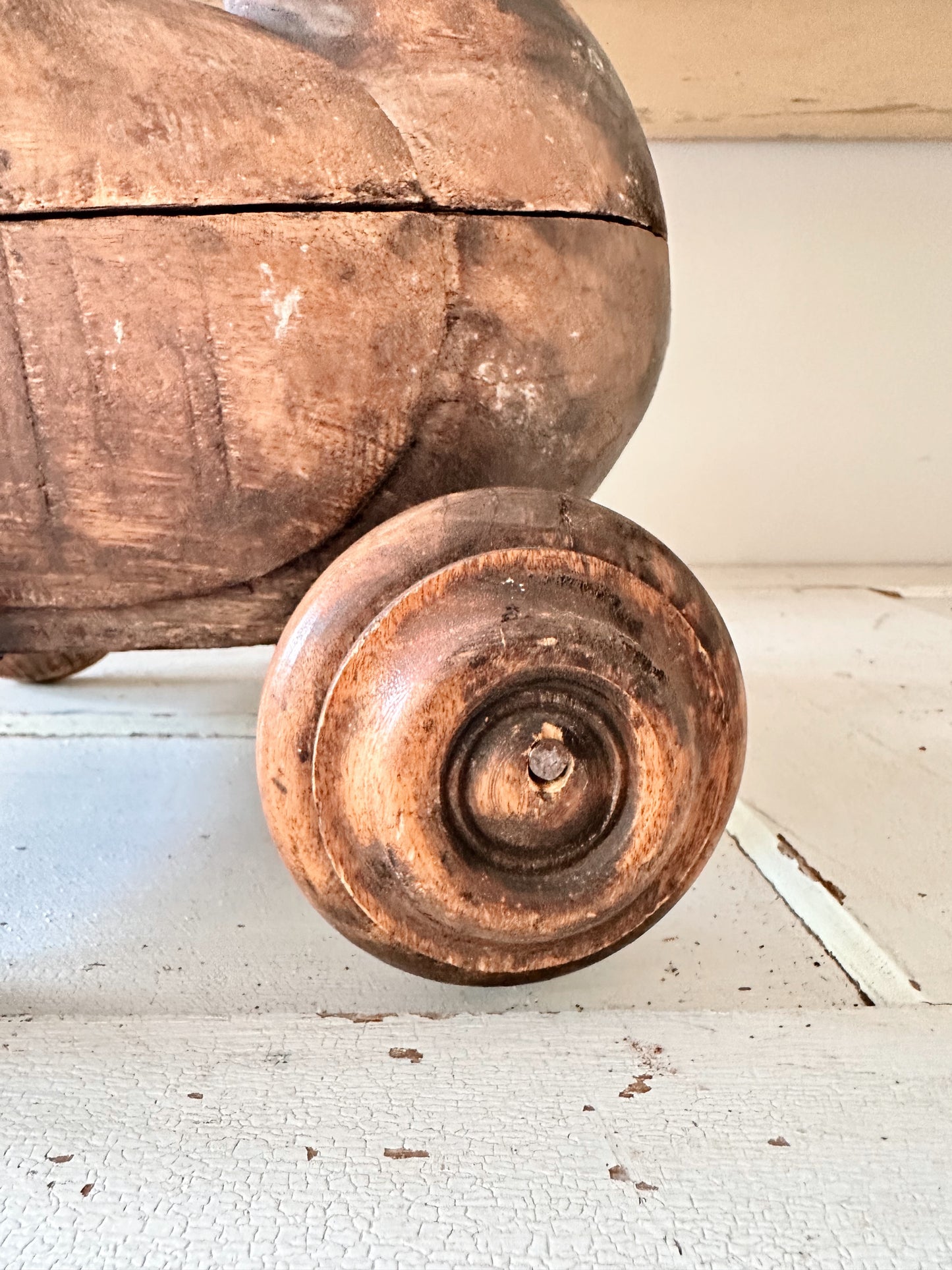 Amazing Old Carved Wood Duck on Wheels