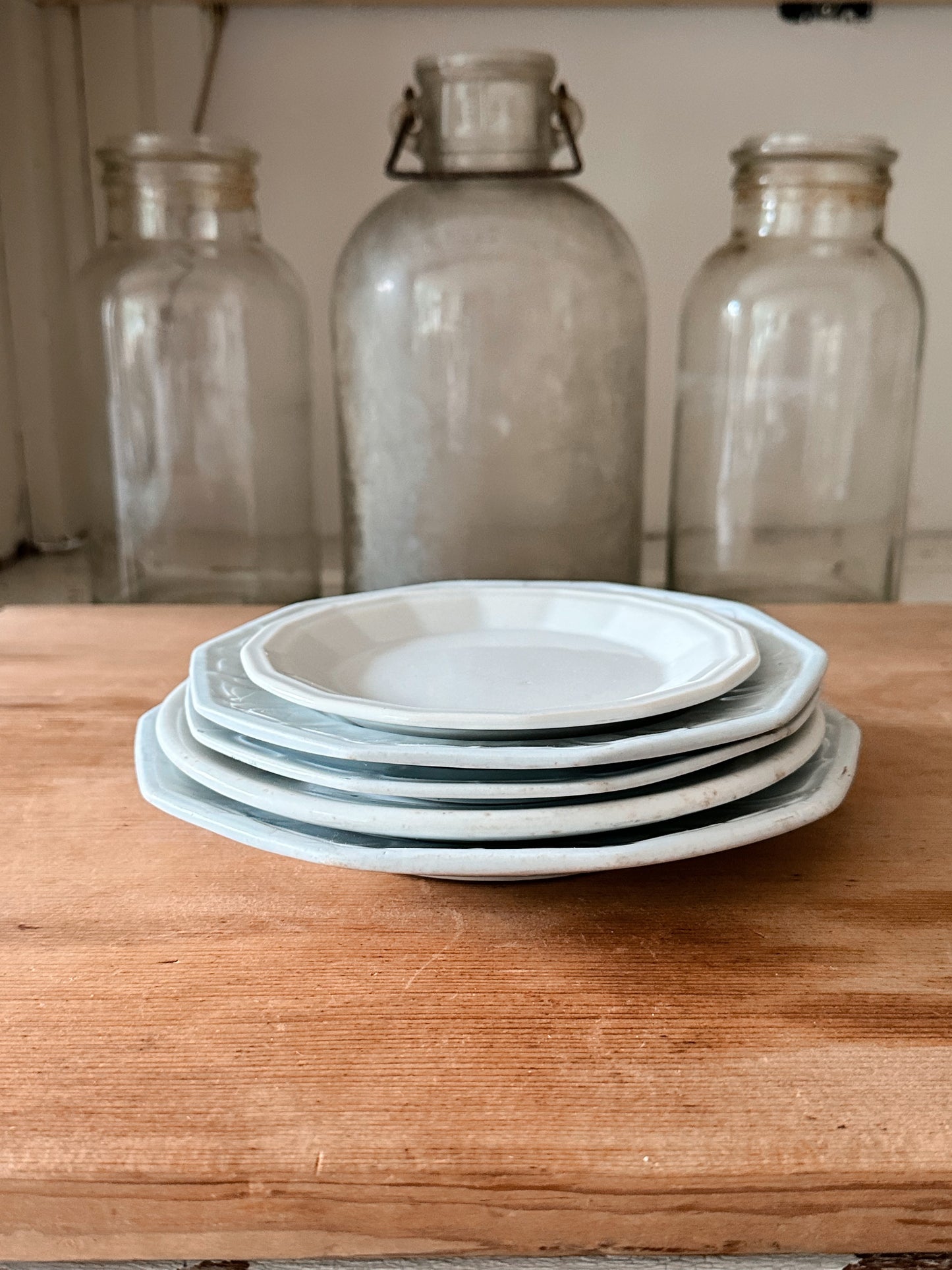 Stack of Five Ironstone Dessert Plates