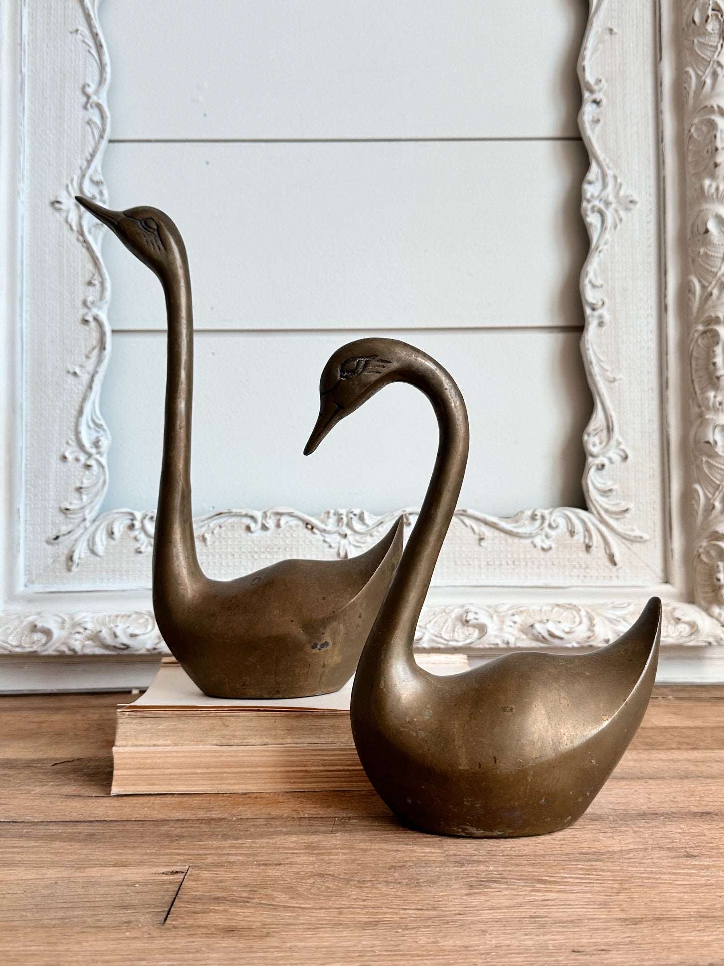 Pair of Vintage Brass Swans