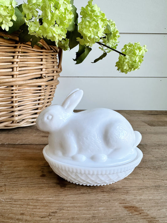 Vintage Milkglass Bunny on a Basket