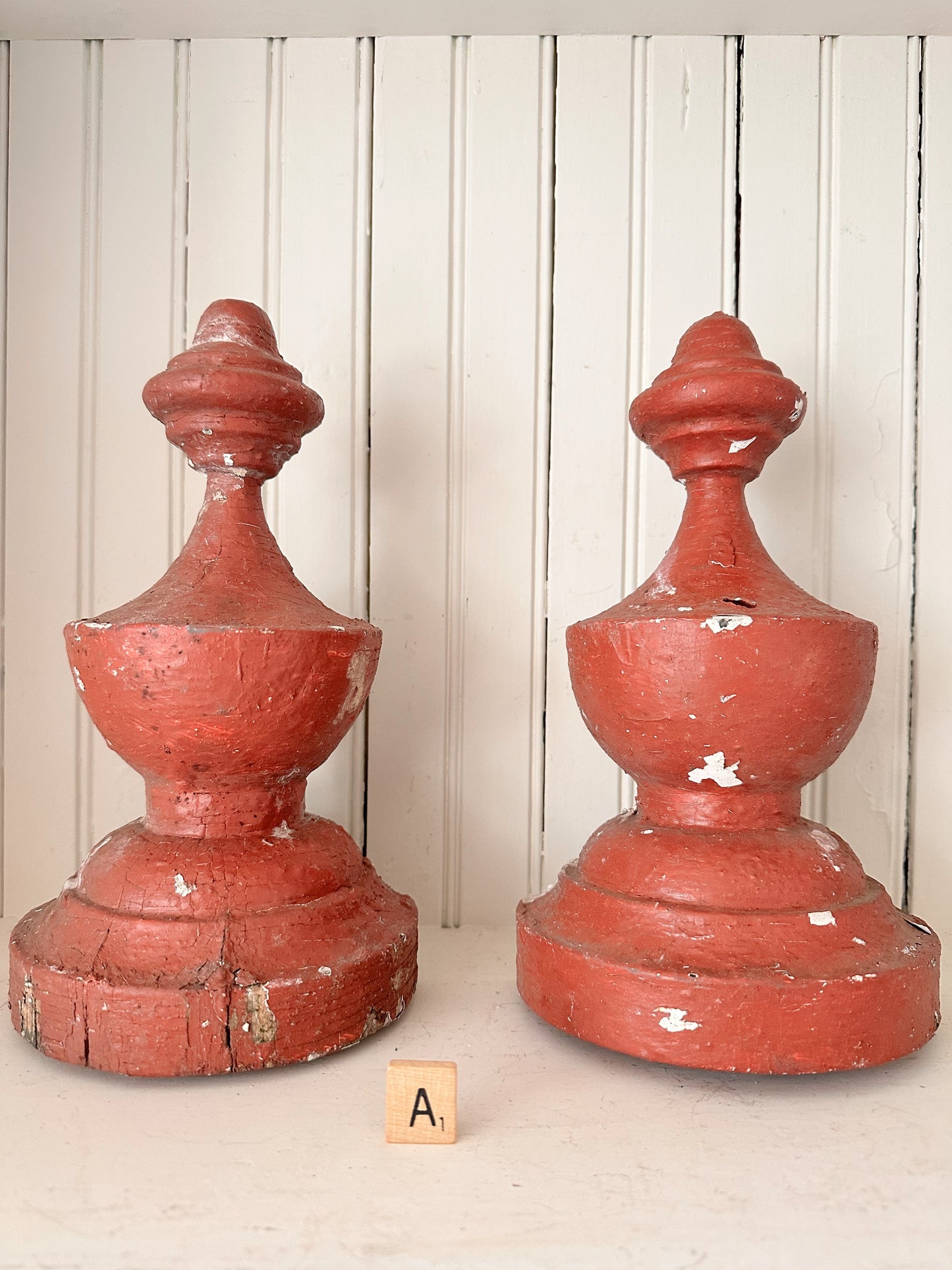 Pair of Vintage Chippy Red Architectural Salvage Pieces