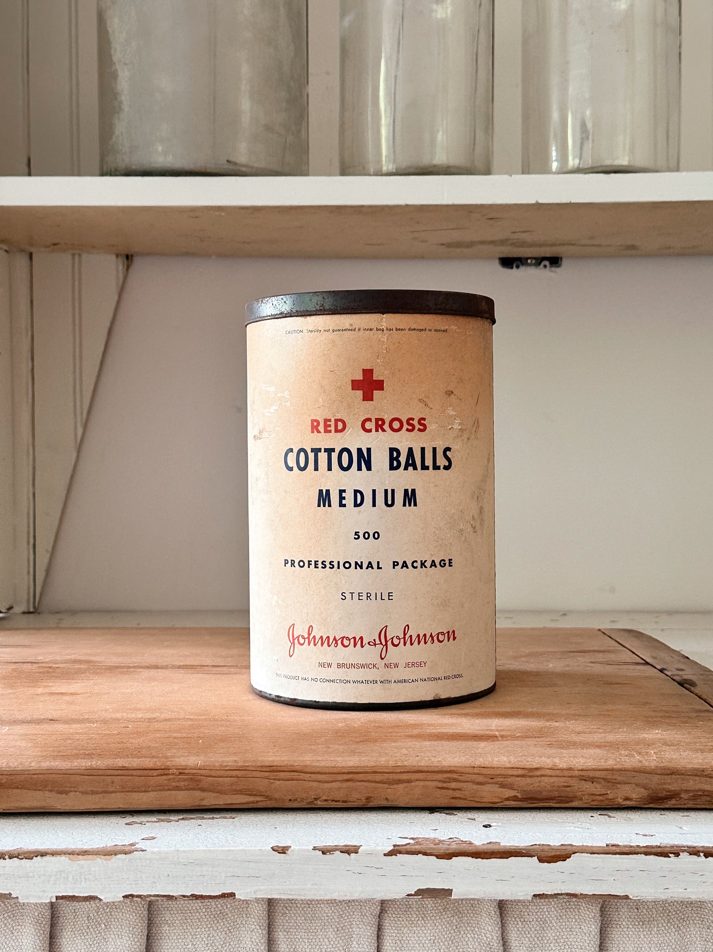 Vintage Johnson & Johnson Red Cross Cotton Balls Tin