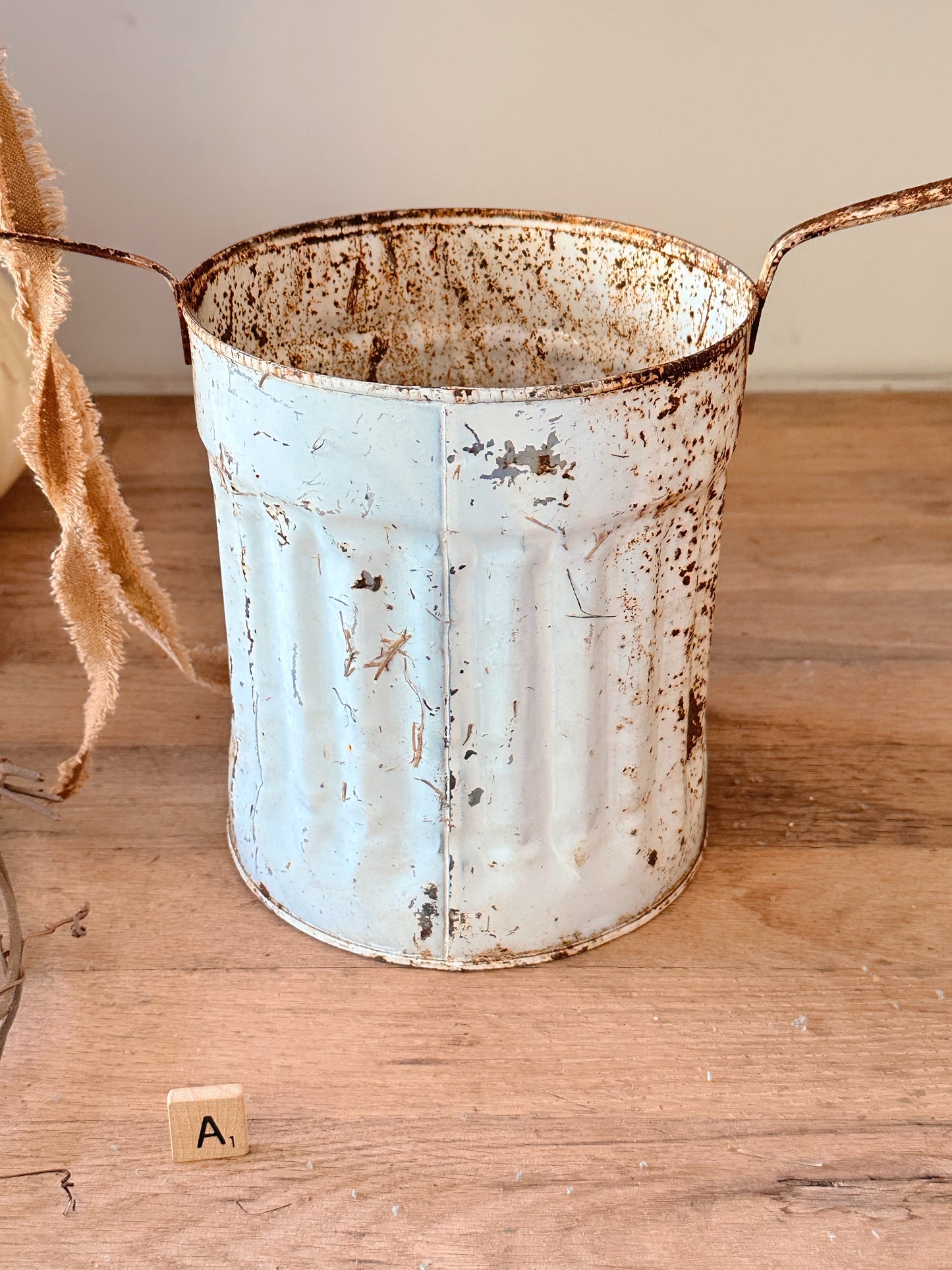 Vintage Tin Cemetery Basket