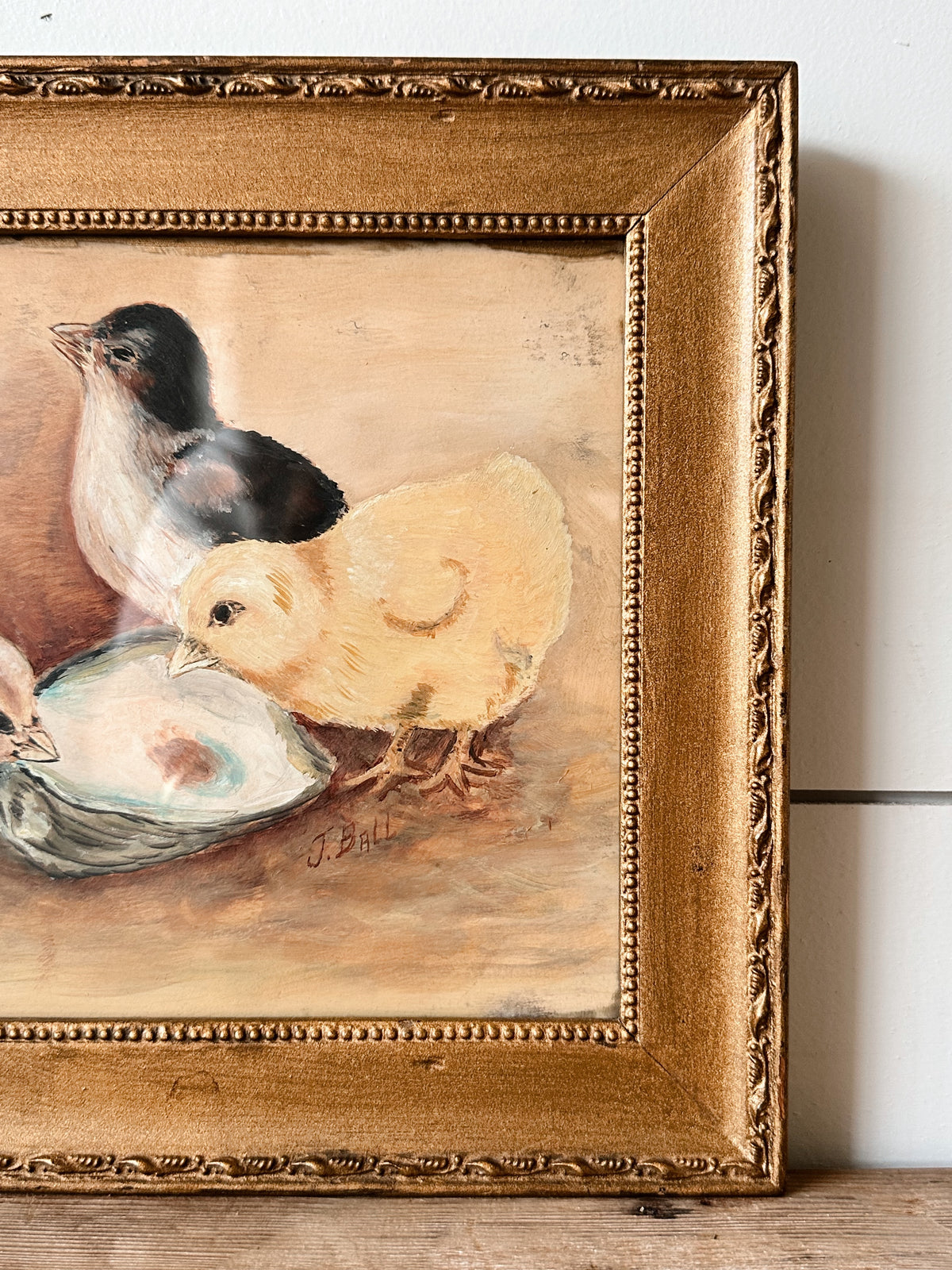 Antique Signed Original Baby Chicks Oil Painting