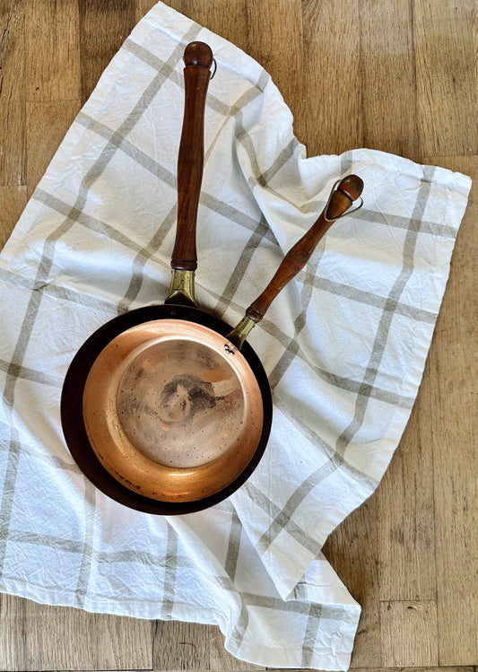 Set of Two Vintage Copper Frying Pans