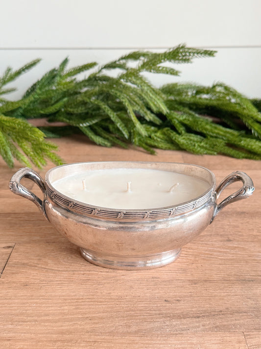 Hand Poured Gingerbread Cookie Candle in a Vintage Silver Plate Vessel