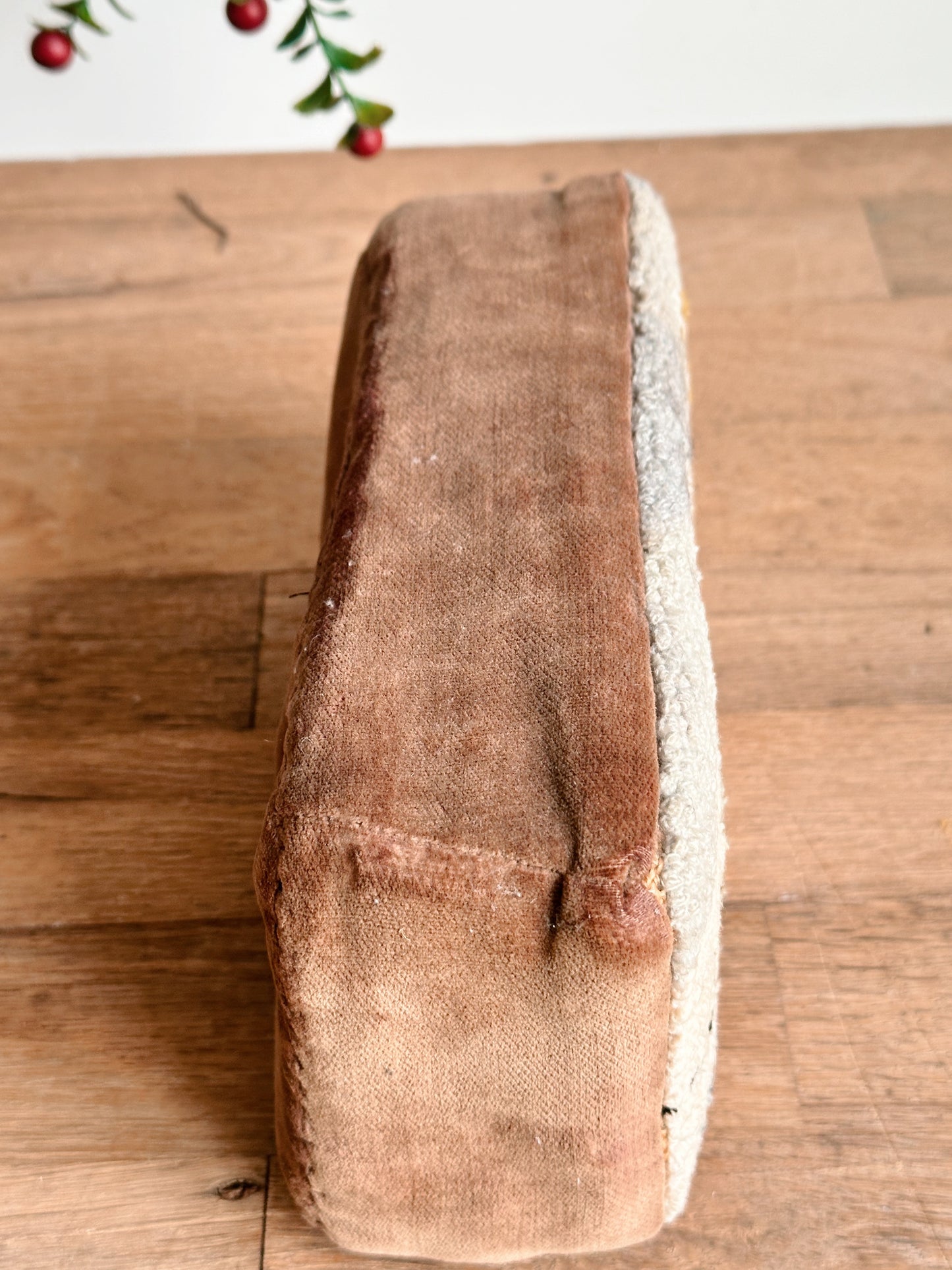 Vintage Hooked and Velvet Covered Brick Door Stop