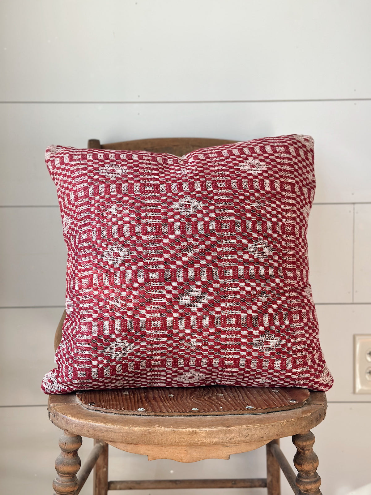 Antique Inspired Red Woven Pillow