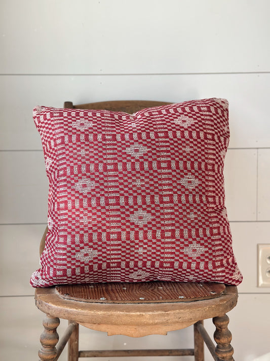 Antique Inspired Red Woven Pillow