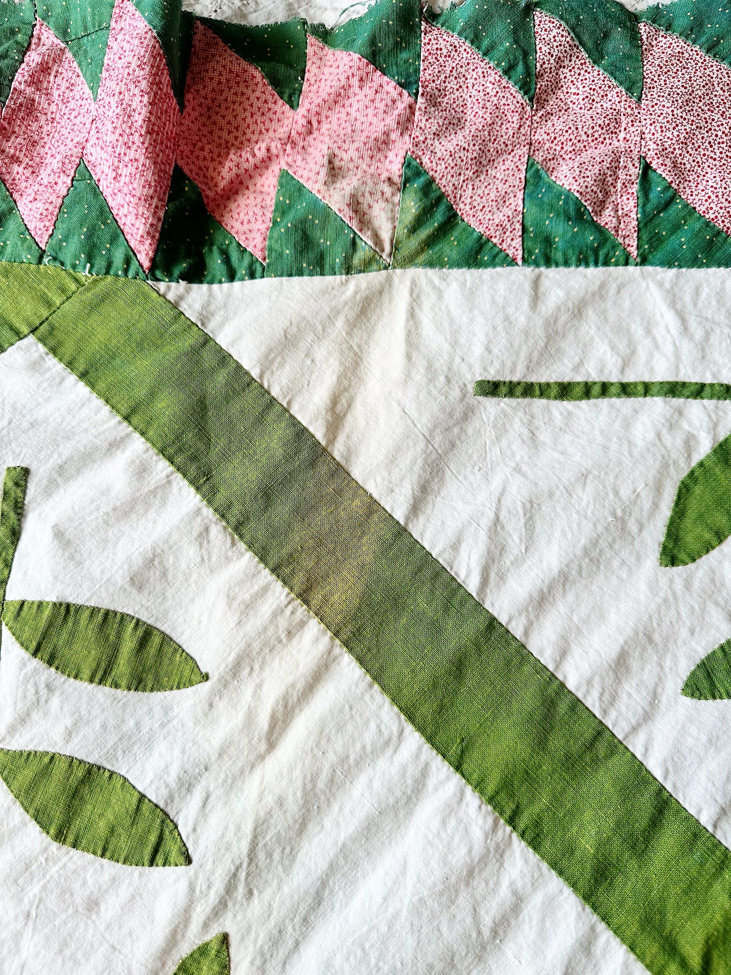 Vintage Hand Appliqué Flower Trellis Quilt Top