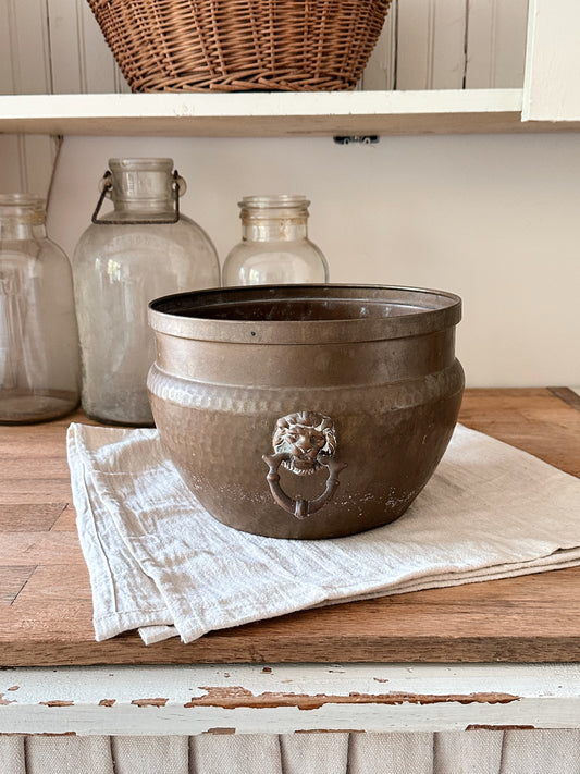 Vintage Hammered Copper Lionhead Planter