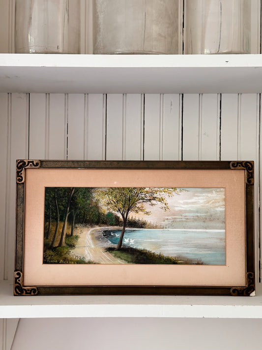 Original 1920 Antique Painting (lake with swans)