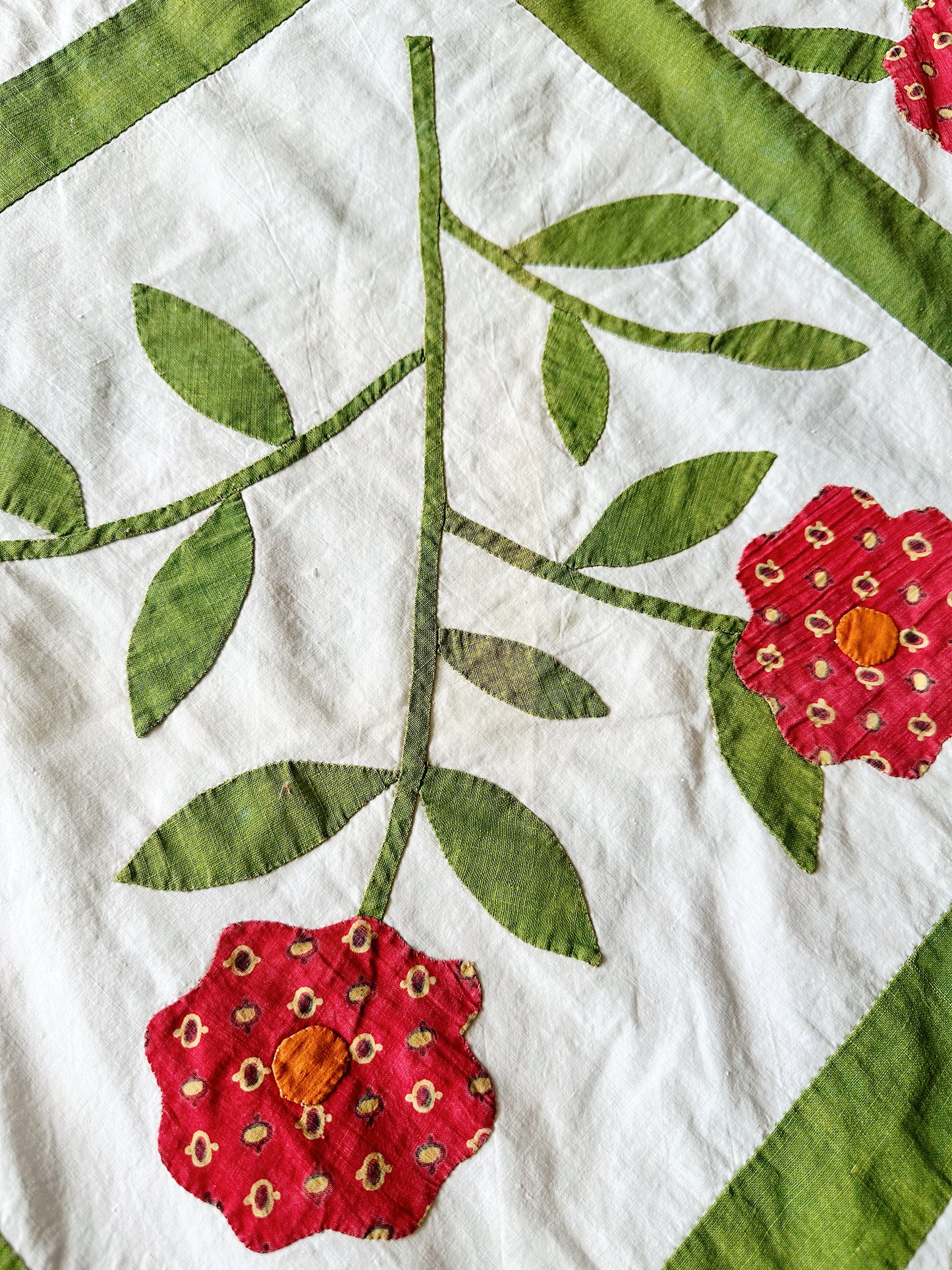 Vintage Hand Appliqué Flower Trellis Quilt Top