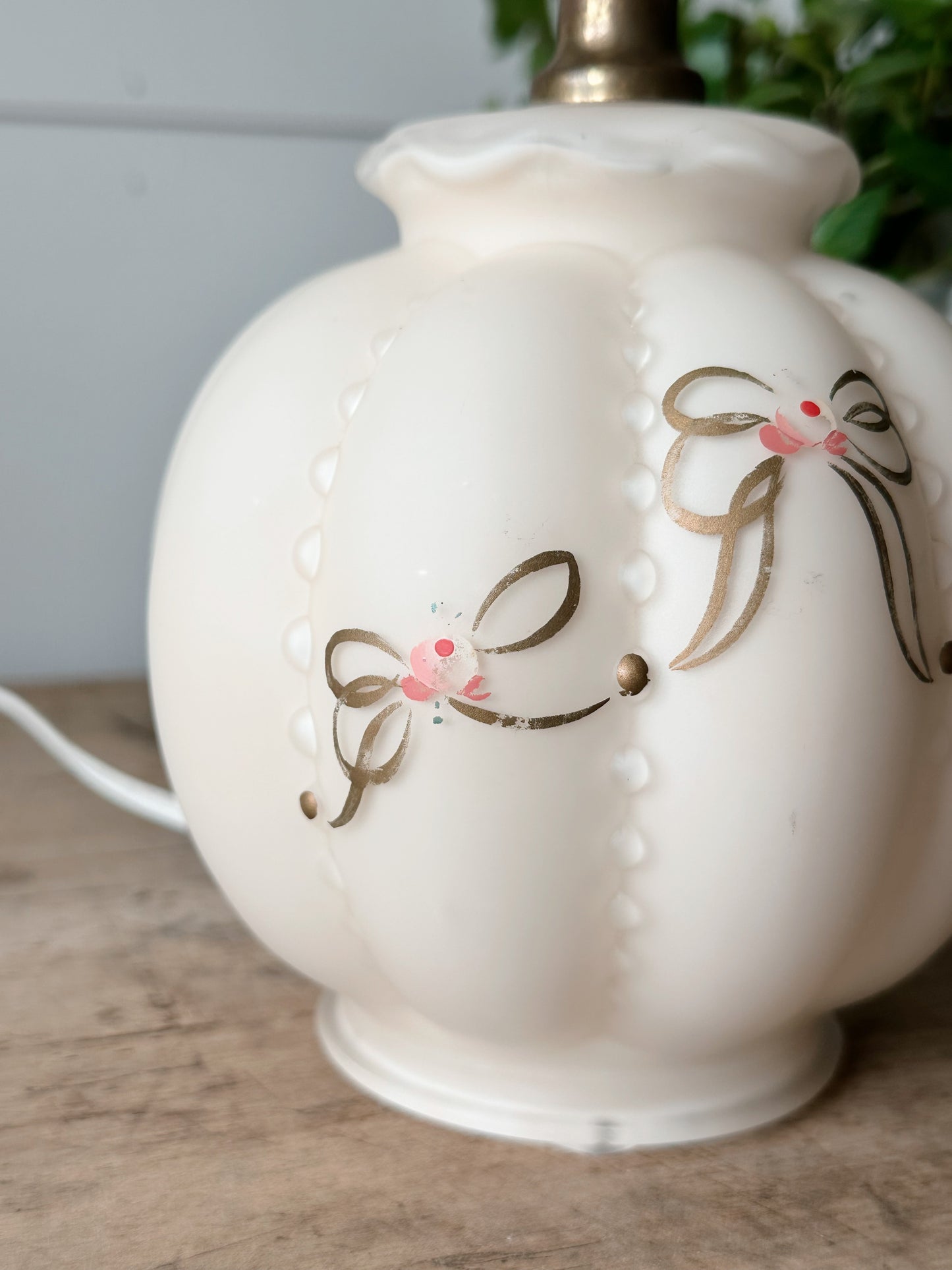 Vintage Glass Lamp with Hand Painted Bow Details
