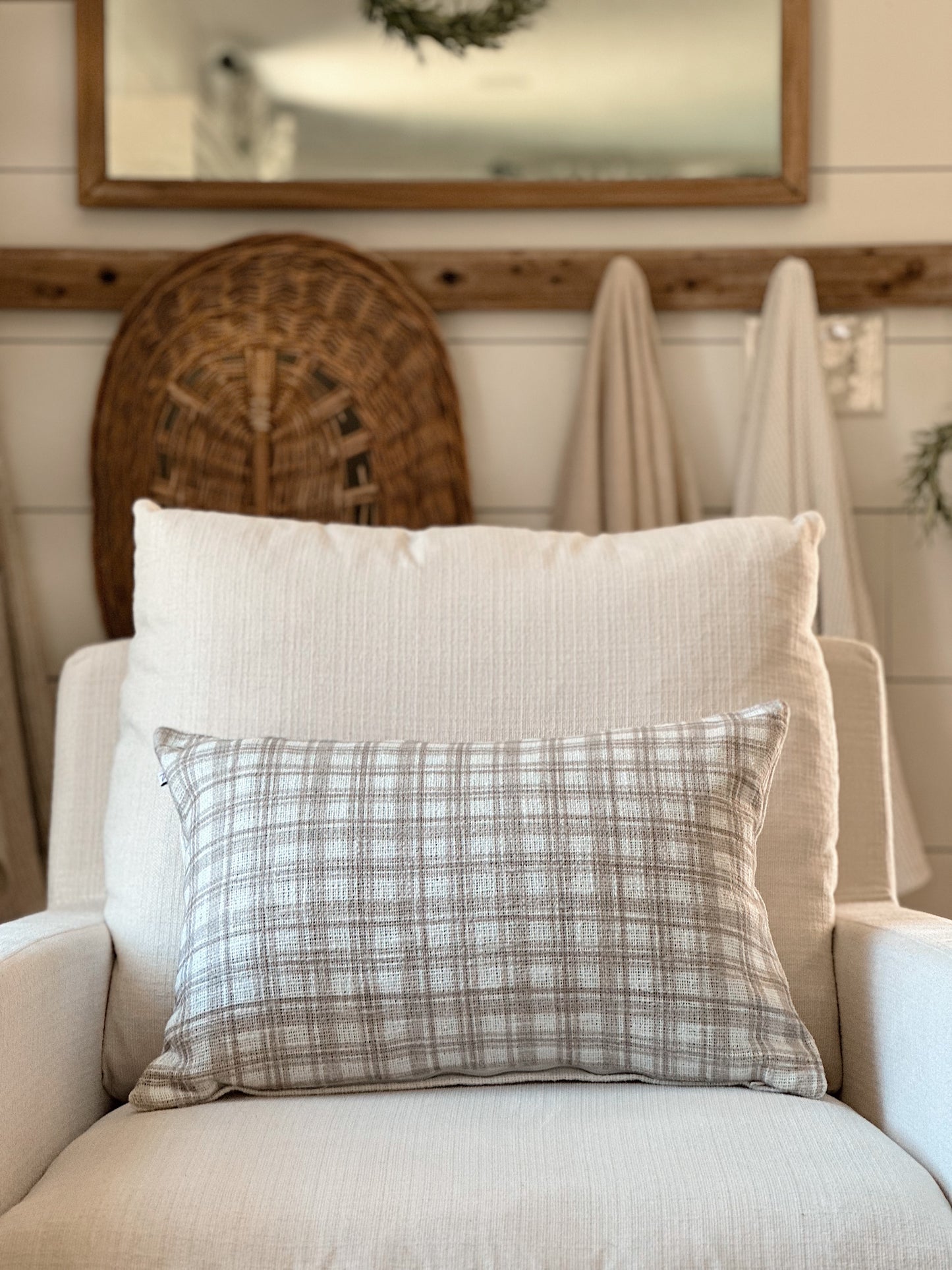 Freya Plaid Lumbar Pillow Cover in Oyster