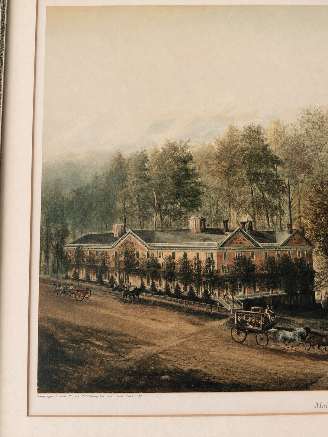 Vintage 1947 George H. Durrie “Main Street, Saratoga Springs NY” Framed Art Print