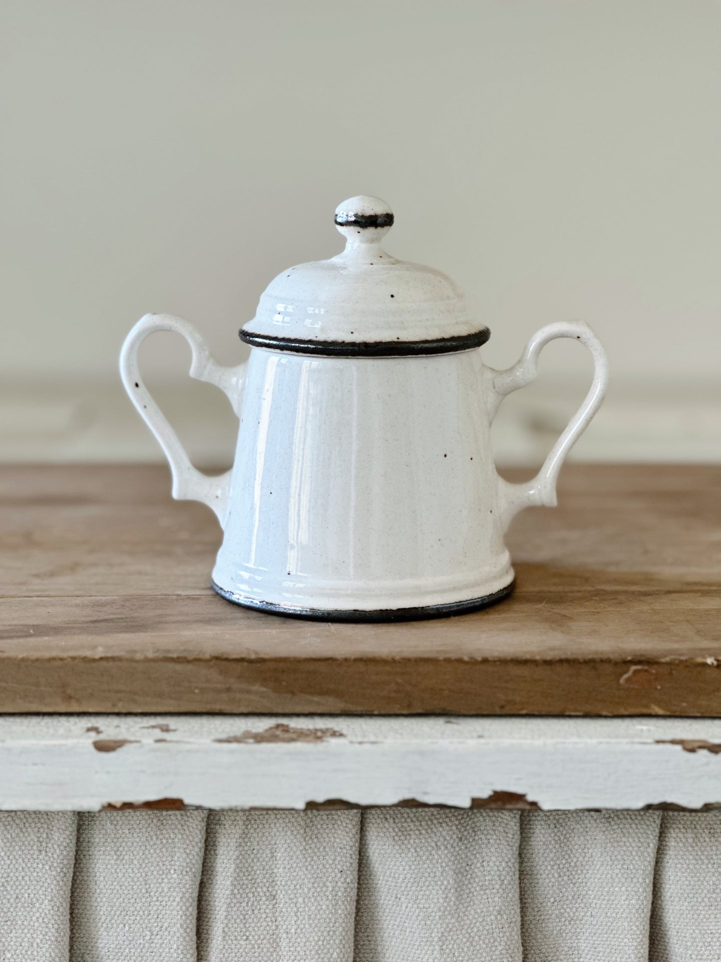 Vintage Johnson Bros Speckled Stoneware Sugar Pot