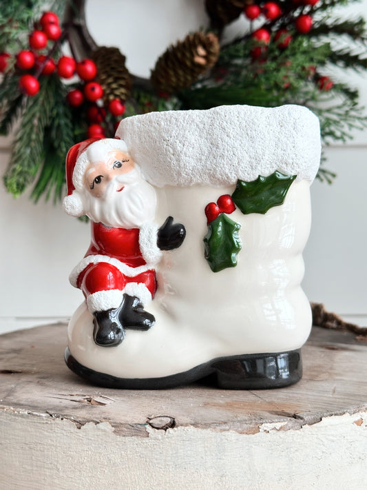 Vintage Boot with Hugging Santa
