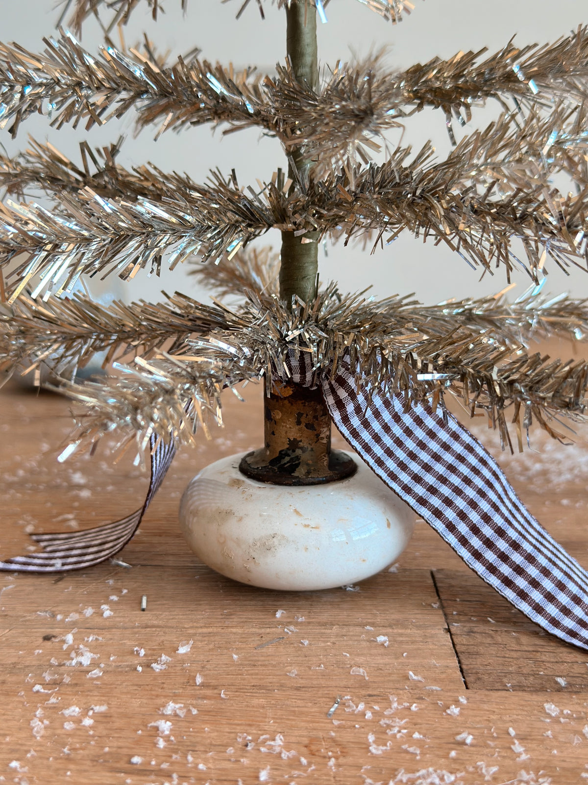 Vintage White Porcelain Knob Tinsel Tree