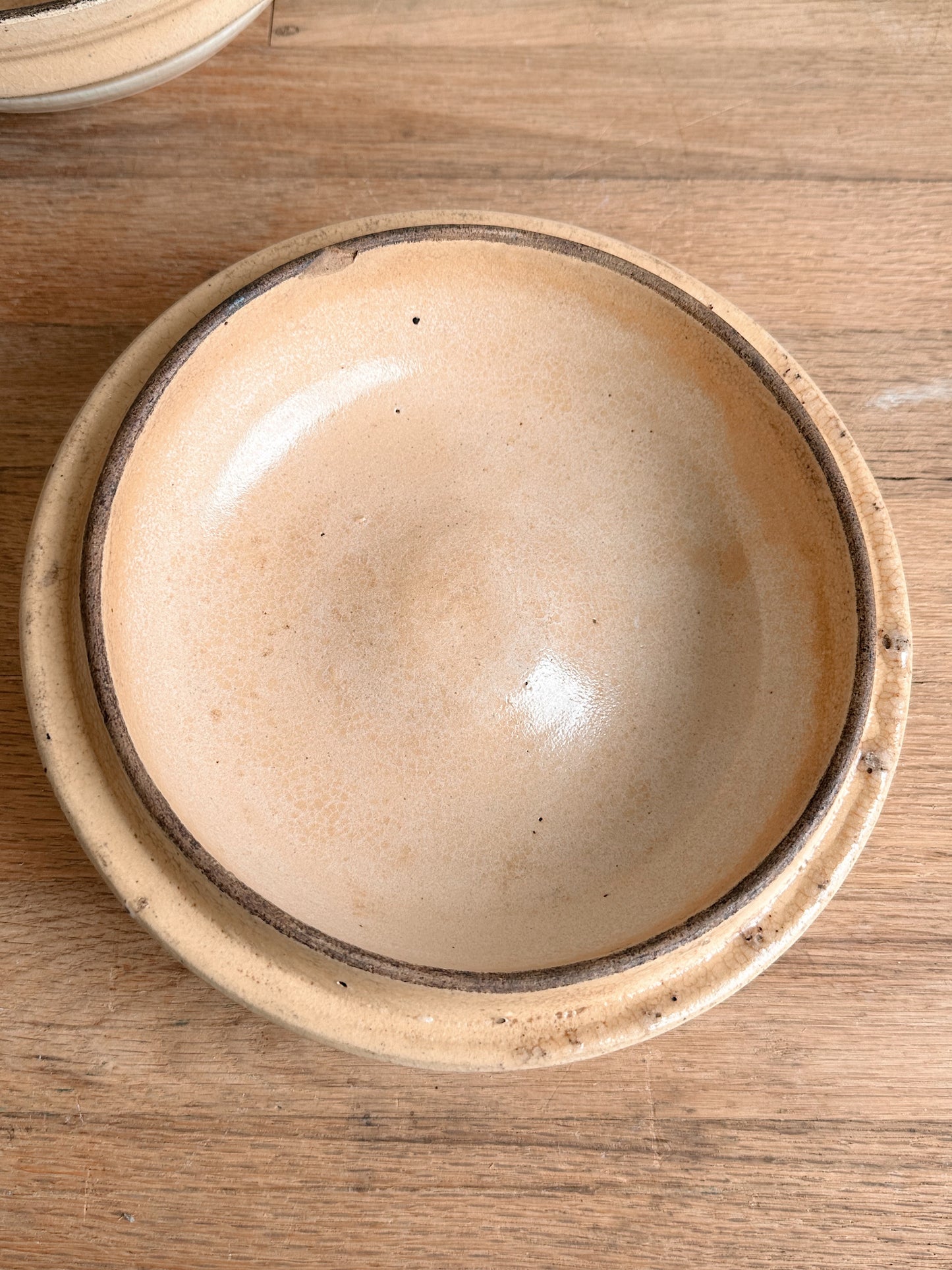 Vintage Banded Stoneware Covered Casserole