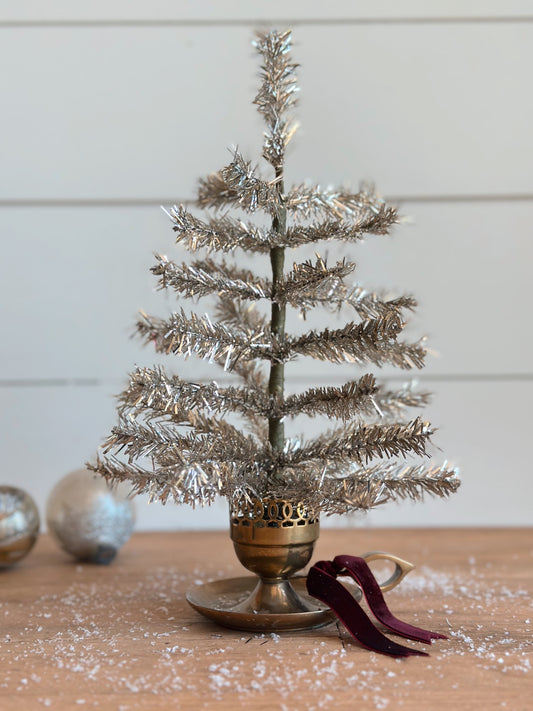 Vintage Brass Candle Holder Tinsel Tree