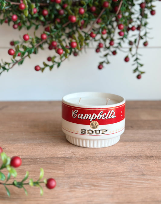 Cozy Christmas Vintage Vessel Candle, Campbell’s Soup Bowl