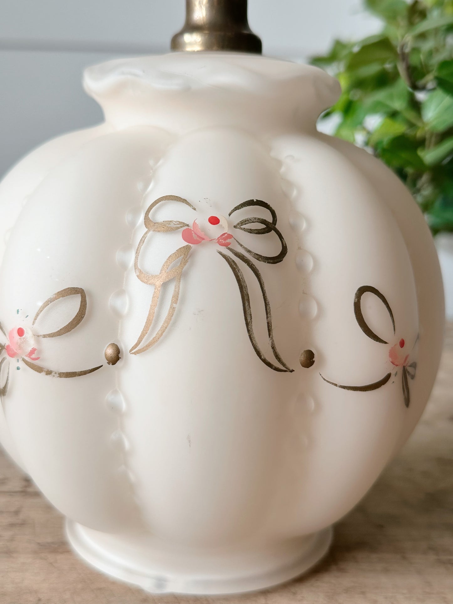 Vintage Glass Lamp with Hand Painted Bow Details