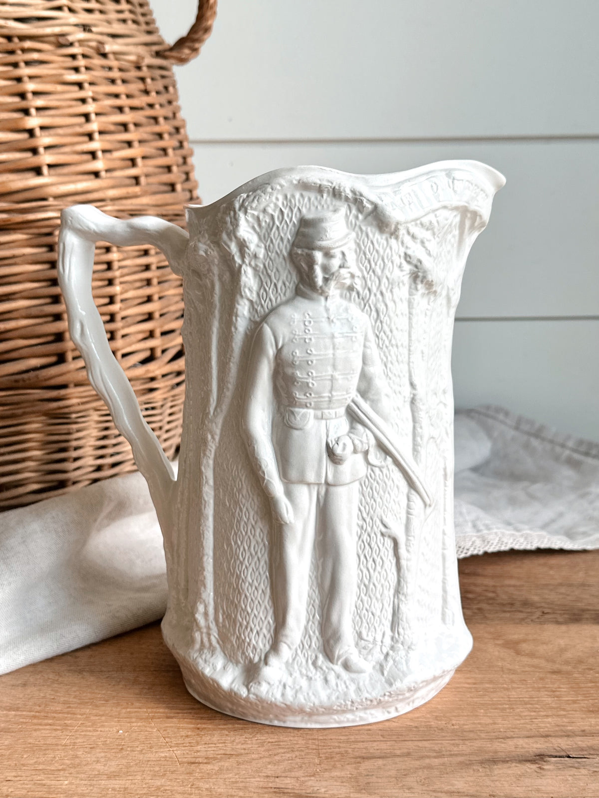 Vintage English Pitcher, Soldier Relief Design
