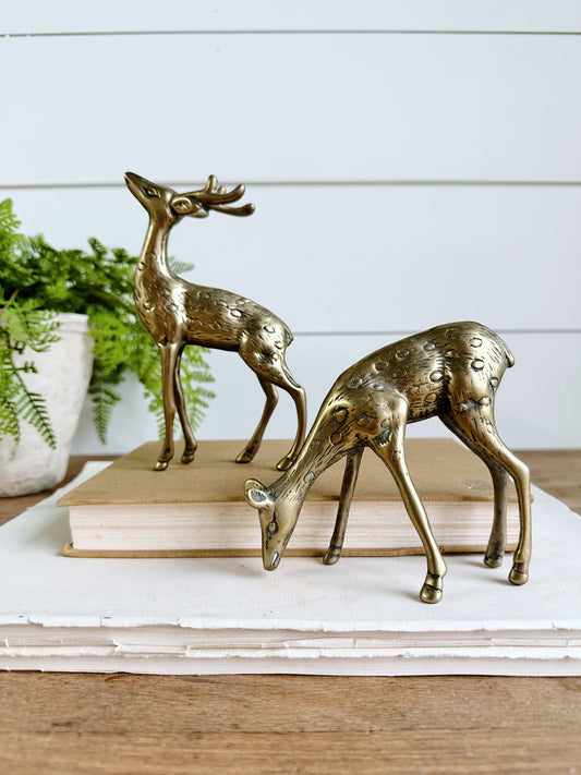 Pair of Solid Brass Vintage Deer