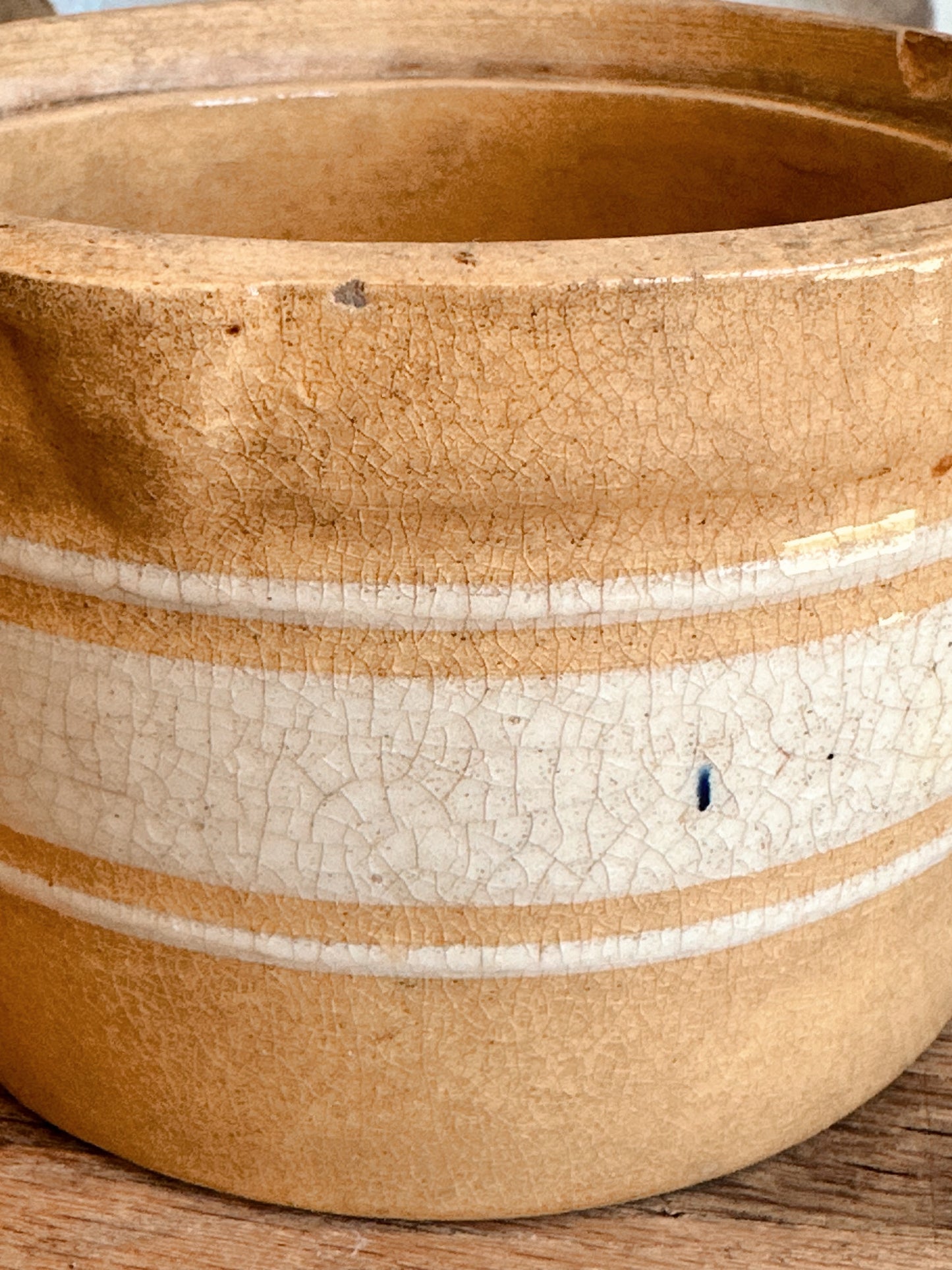 Vintage Banded Yellow Ware Butter Crock