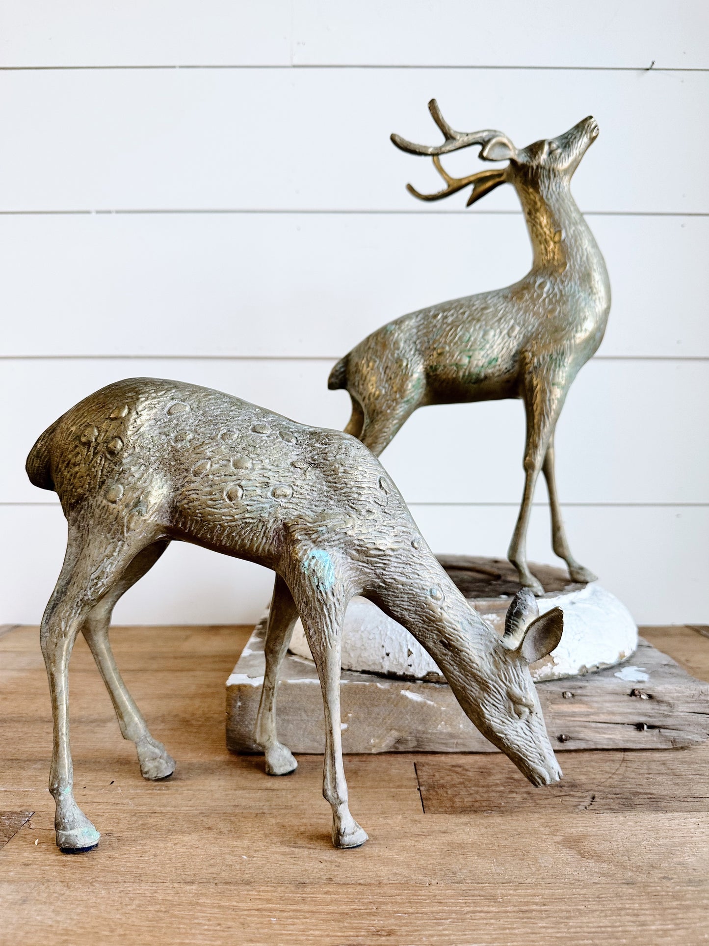 Beautiful Pair of Large Vintage Brass Deer