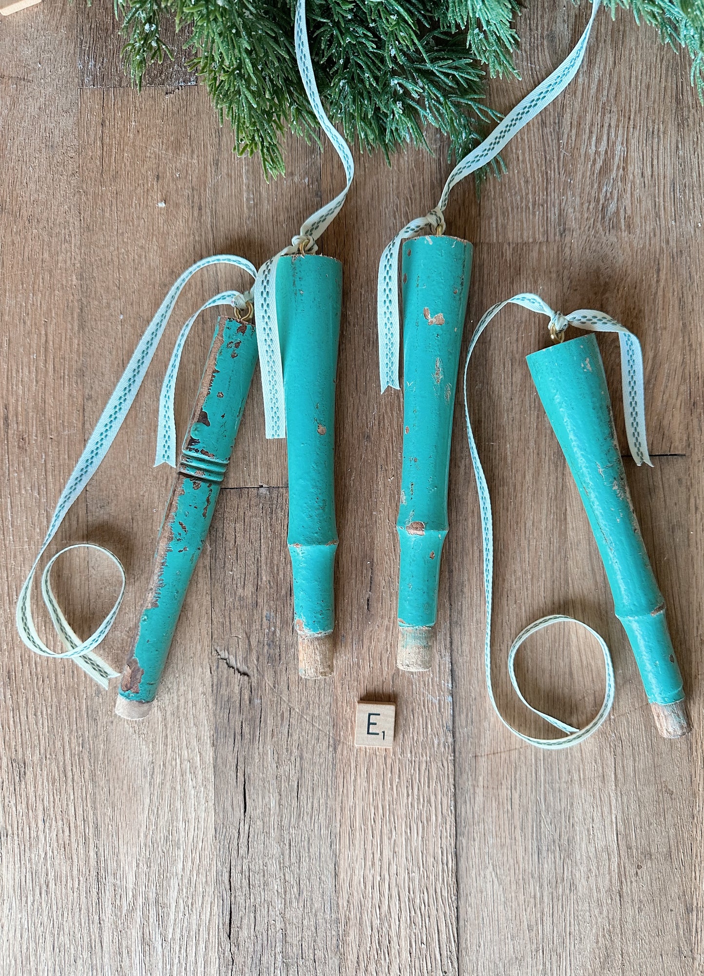 Set of Four Vintage Spindle Ornaments