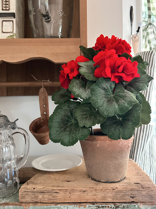 Potted Faux Red Geraniums