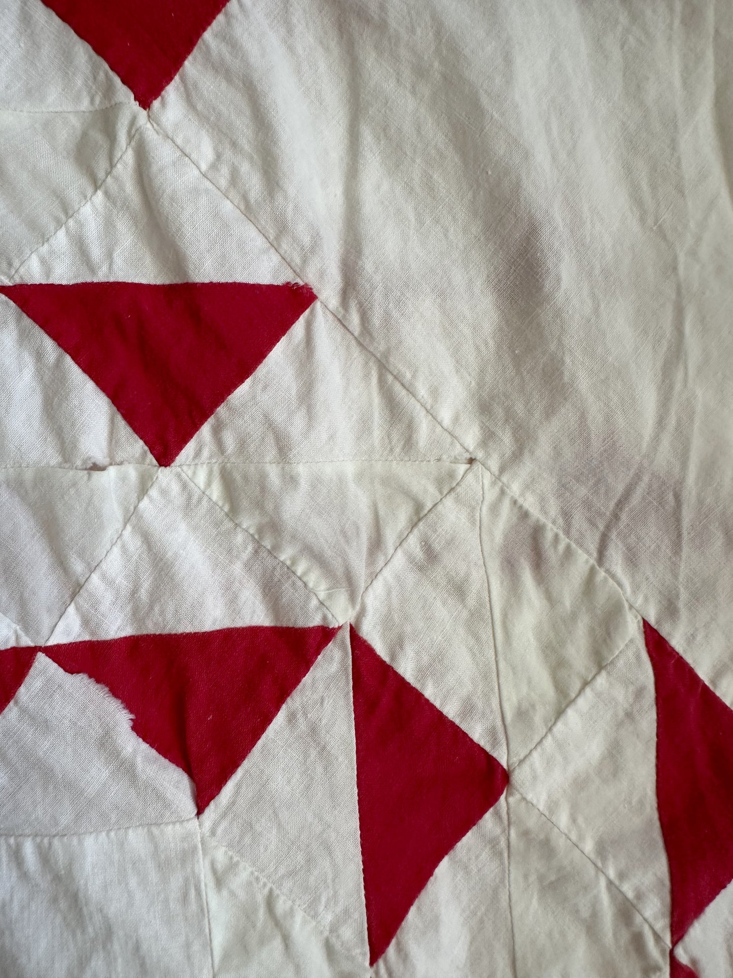 Antique Hand Pieced Turkey Red & White Sawtooth Quilt Top