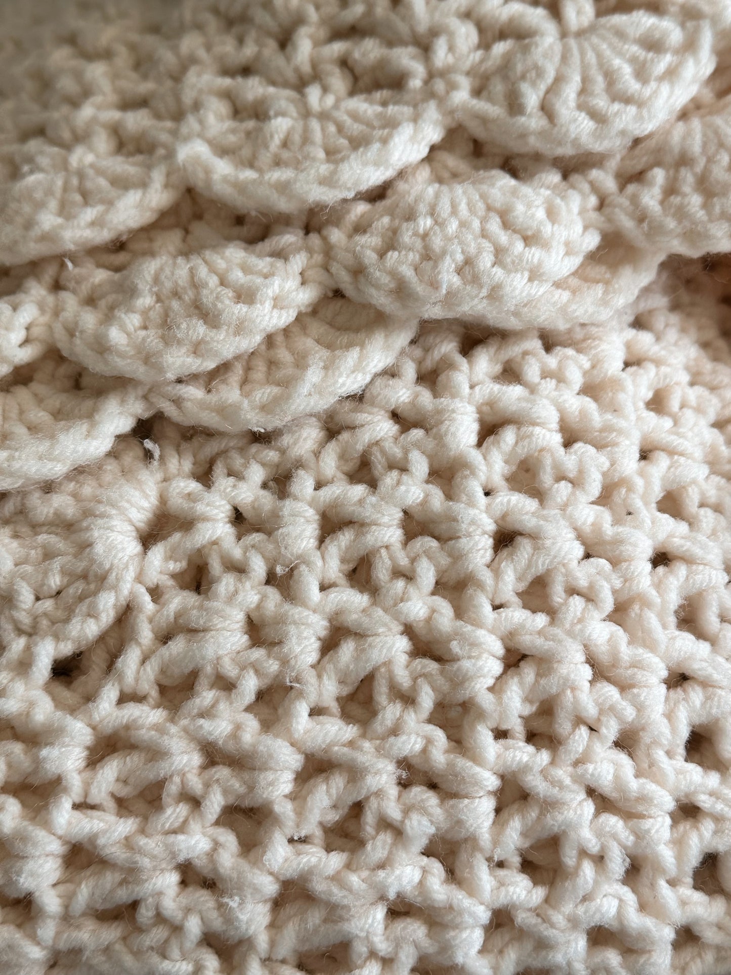 Vintage Hand-Crocheted Cream Bedspread Afghan