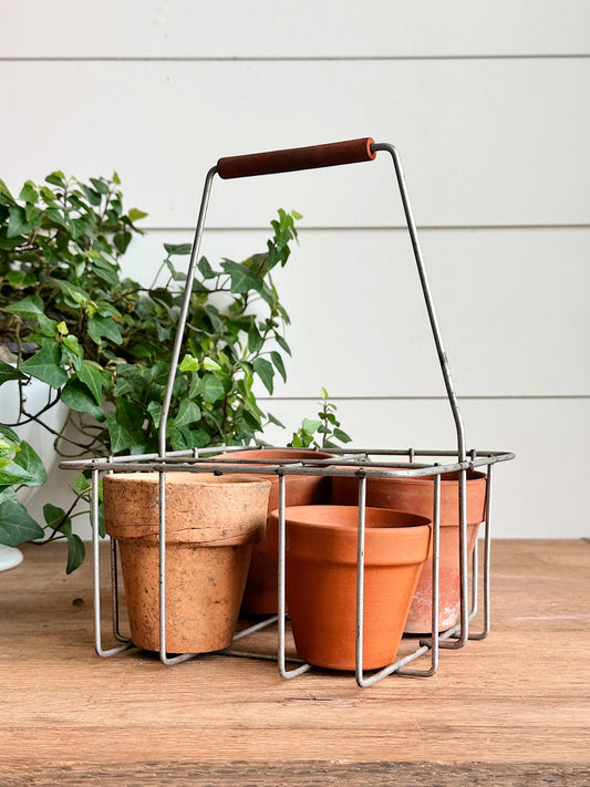 Vintage Wire Bottle Carrier & Pots