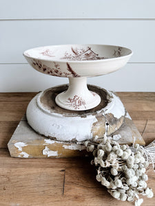 Vintage Brown and White Transferware Compote