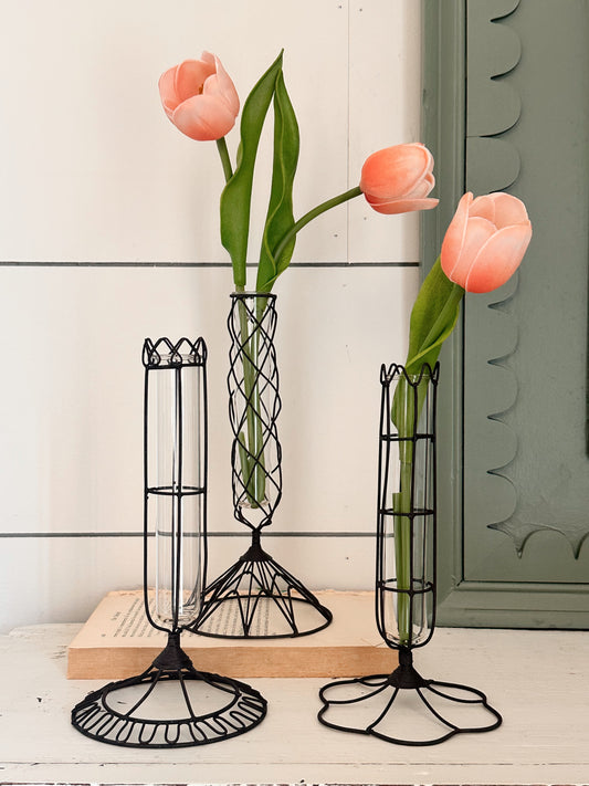 Wire Wrapped Glass Bud Vases