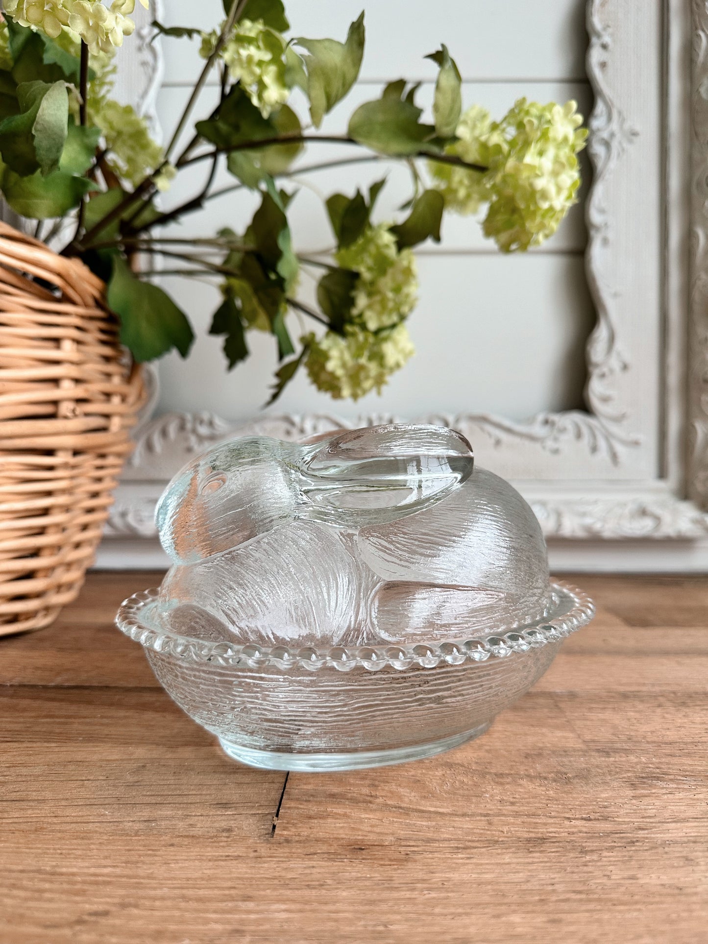 Vintage Glass Bunny on a Basket