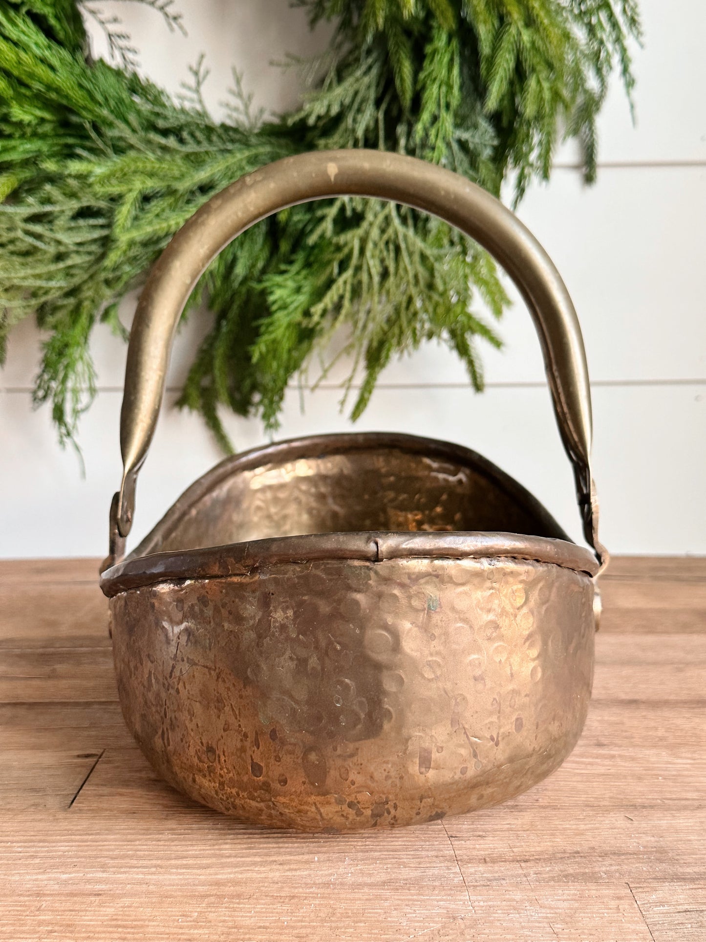Vintage Hammered Brass Basket
