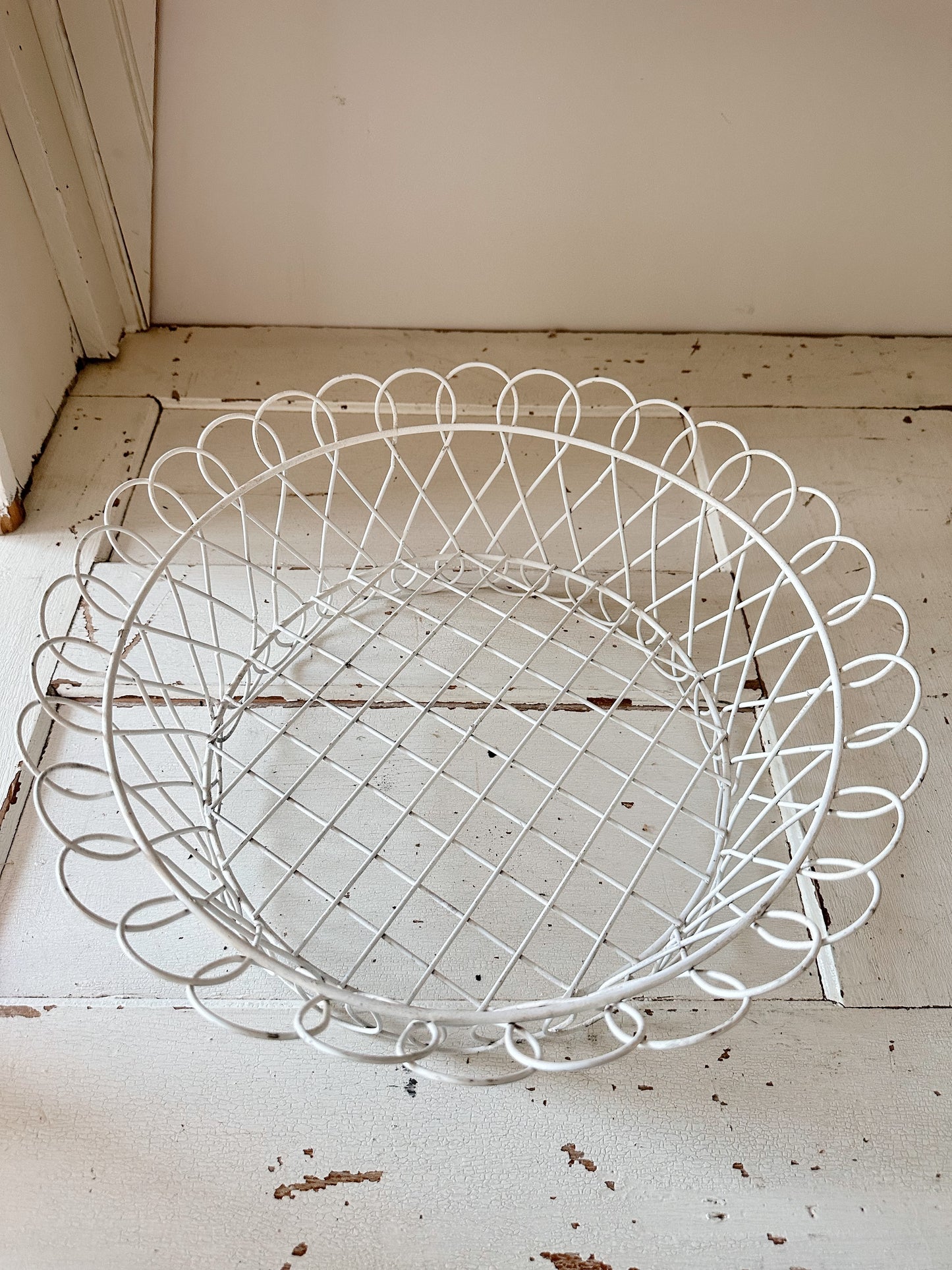 Vintage Chippy Wire Basket & Worn Terra Cotta Pots