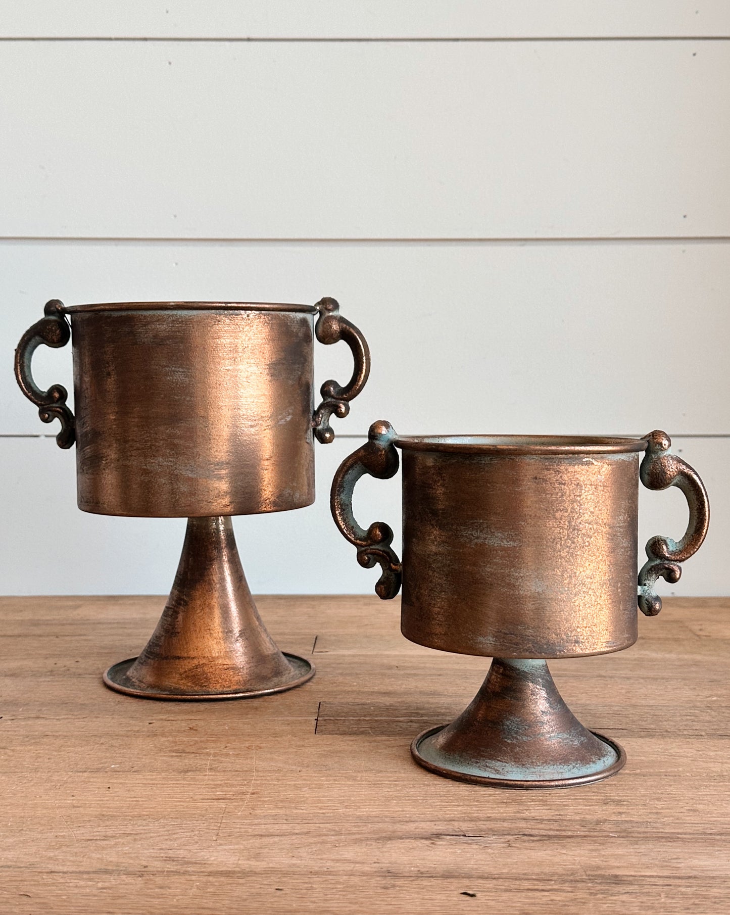 Copper Finish Pedestal Planters