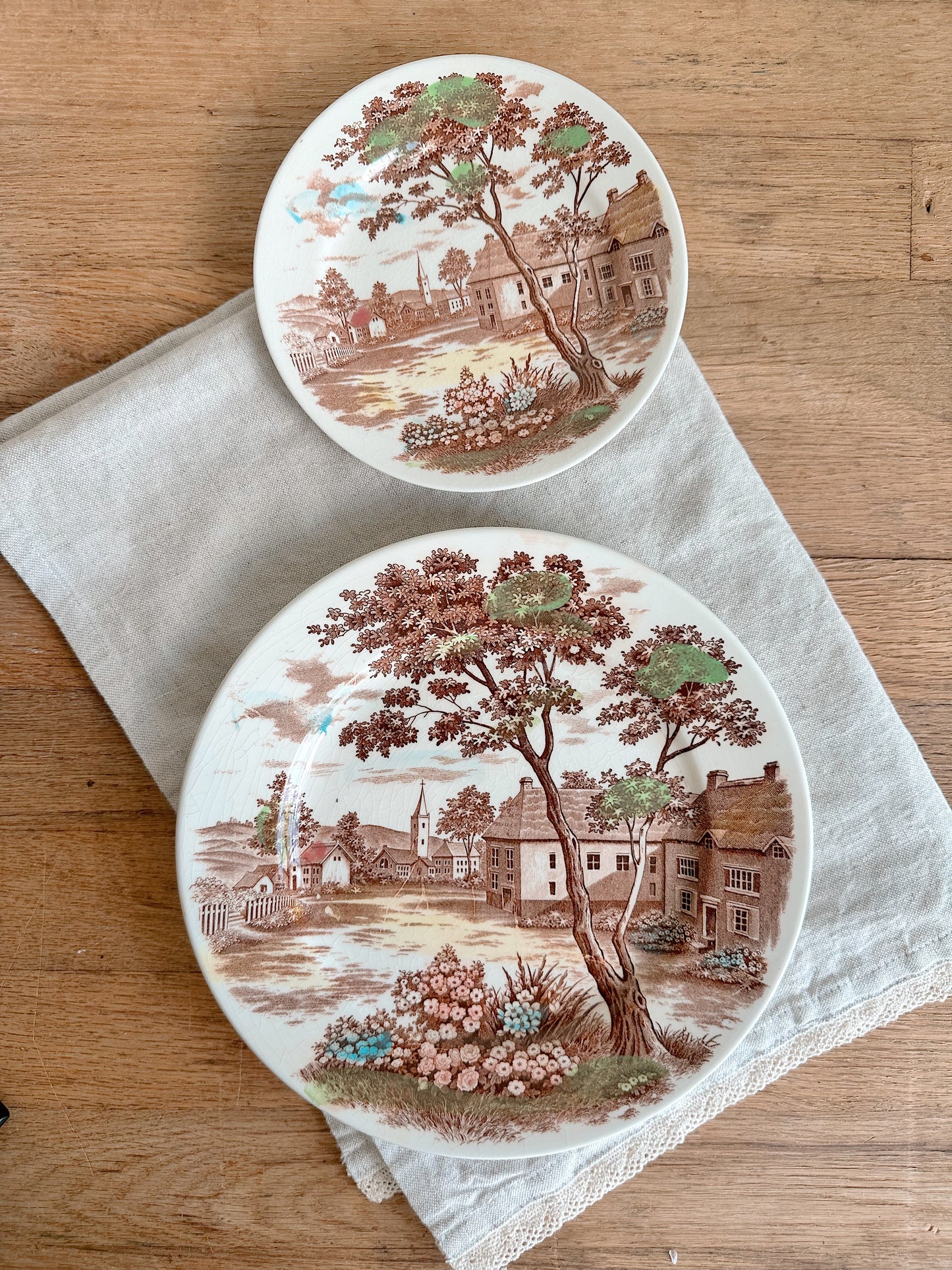 Pair of English Village Transferware Plates, Japan