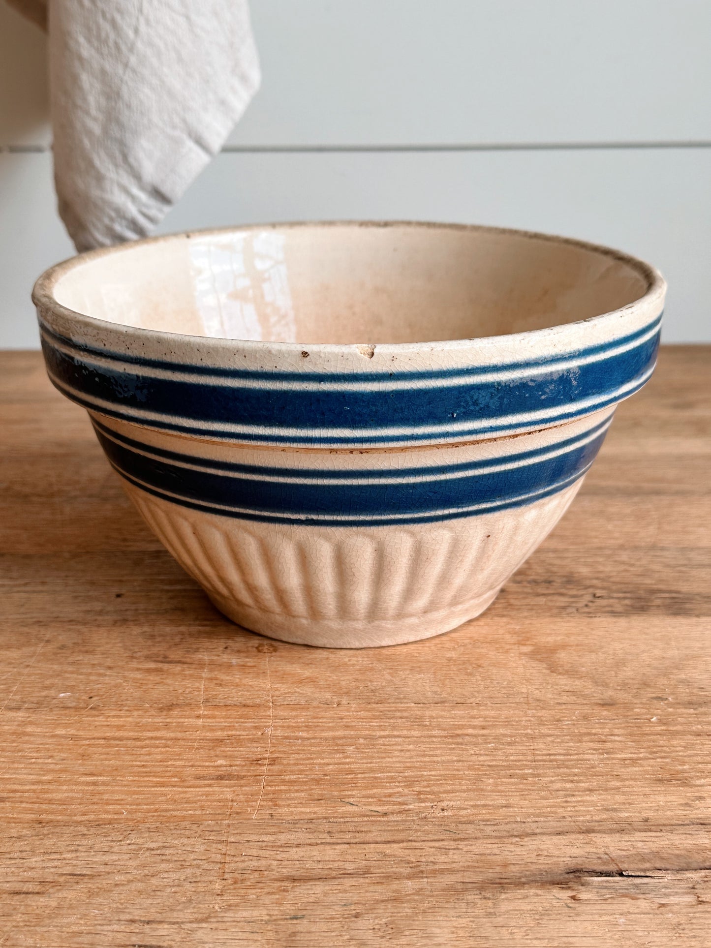 Antique Blue Banded Stoneware Bowl