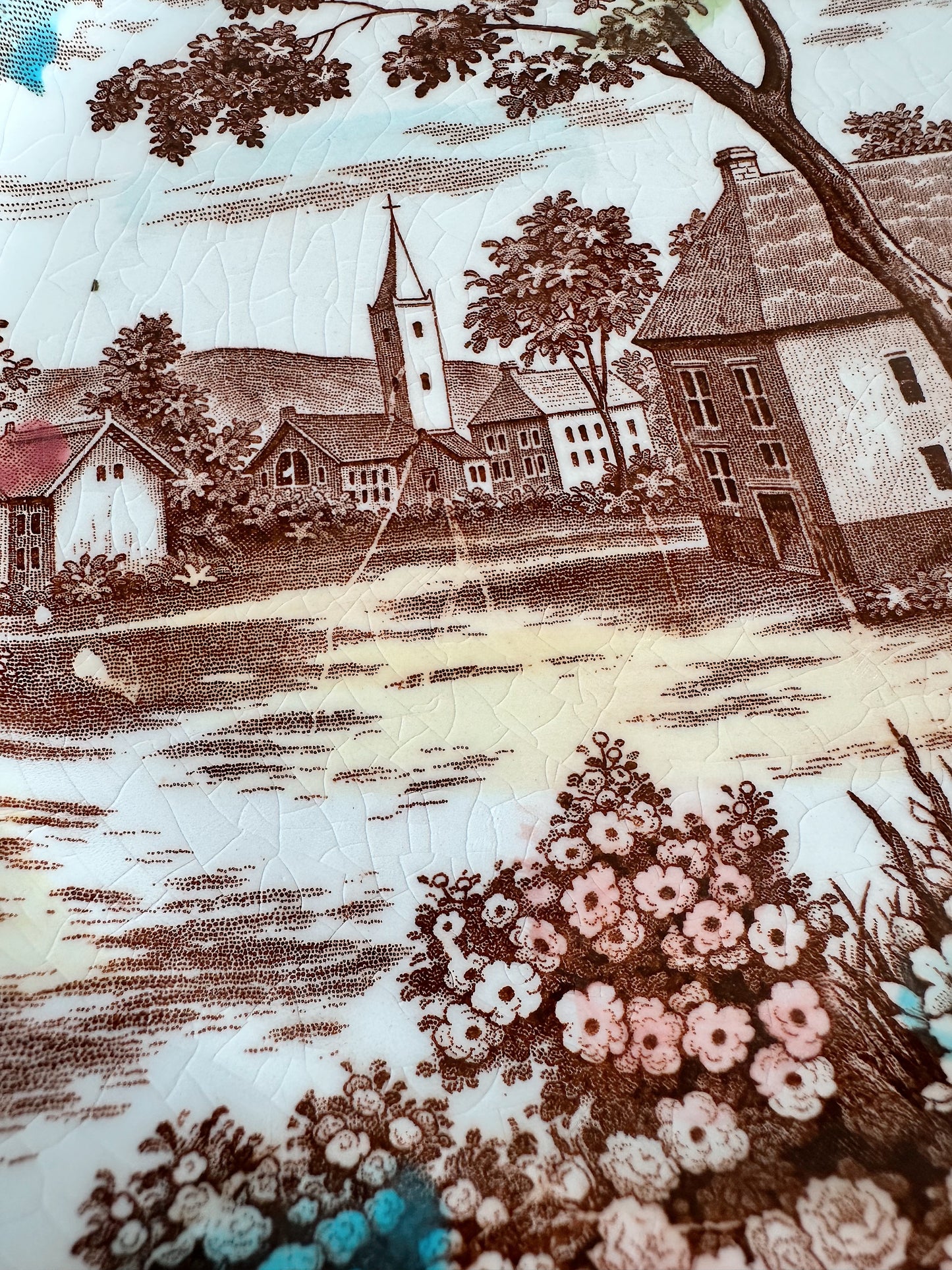 Pair of English Village Transferware Plates, Japan
