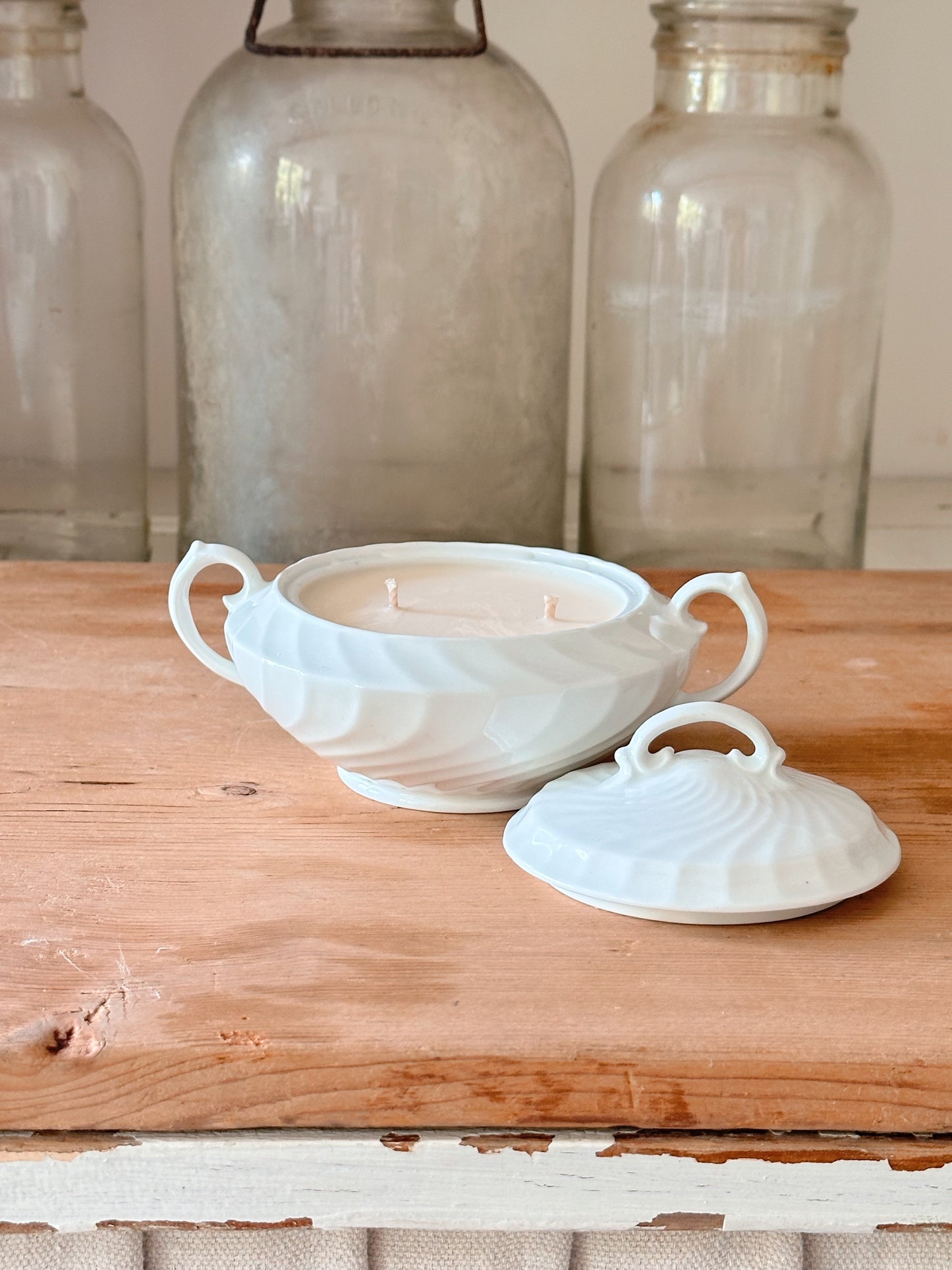 Cinnamon Strudel Candle in a Vintage English Ironstone Sugar Bowl